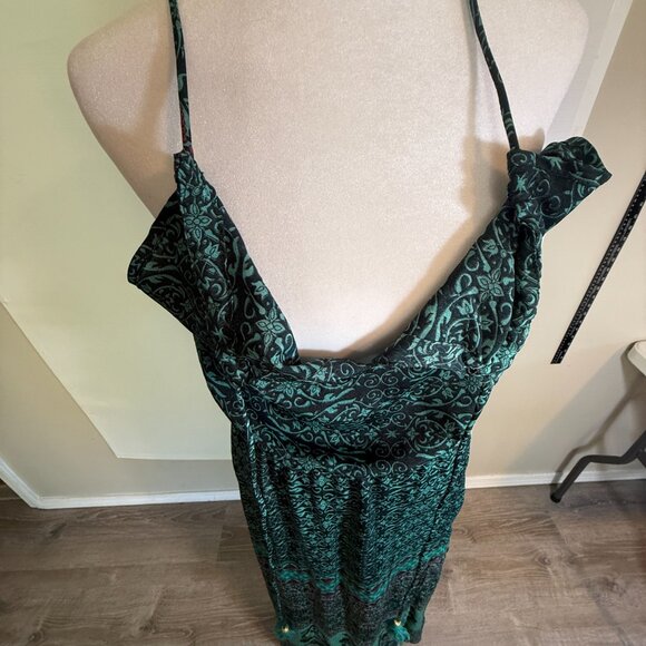 Earthbound Trading Women's Med Halter Maxi Green Paisley Dress Boho Flowy Slit - Picture 5 of 13